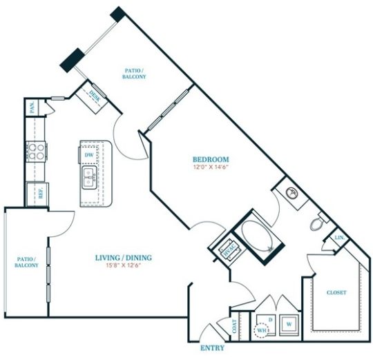 a floor plan of a two bedroom apartment at The Twin Creeks Crossing