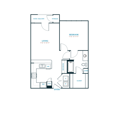 floor plan of a two bedroom apartment at The Twin Creeks Crossing