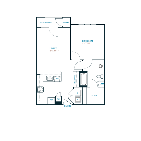 floor plan of a two bedroom apartment at The Twin Creeks Crossing