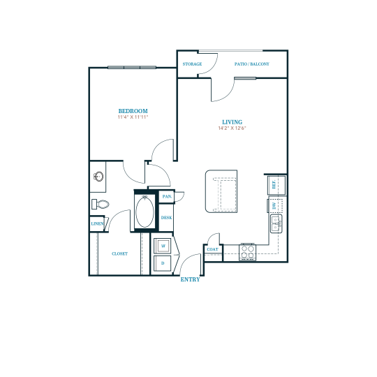 a floor plan of a two bedroom apartment at The Twin Creeks Crossing