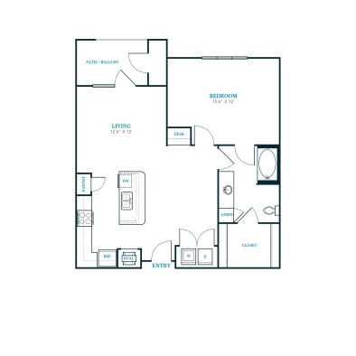 floor plan for a two bedroom apartment at The Twin Creeks Crossing