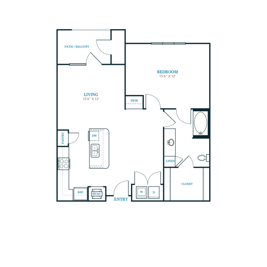 floor plan for a two bedroom apartment at The Twin Creeks Crossing