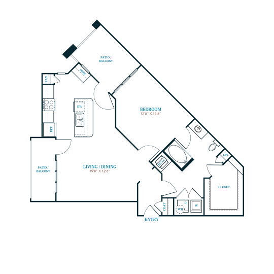 floor plan of a two bedroom apartment at The Twin Creeks Crossing