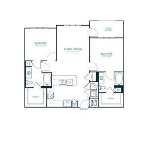 floor plan for a two bedroom apartment at The Twin Creeks Crossing